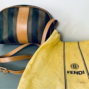 Vintage Fendi striped, coated, canvas Pequin crossbody bag